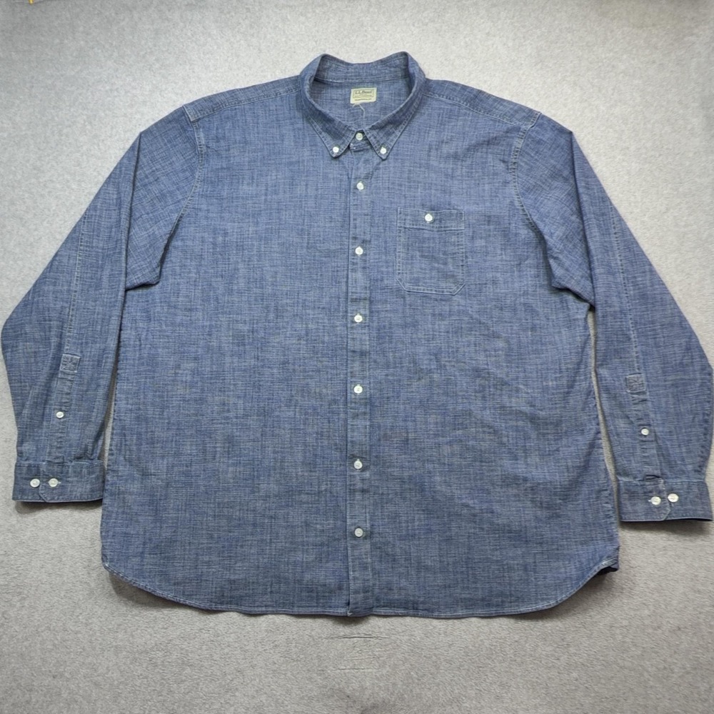 LL Bean Comfort Stretch Chambray Shirt Mens 3XLT 4XLT Blue Long Sleeve Button